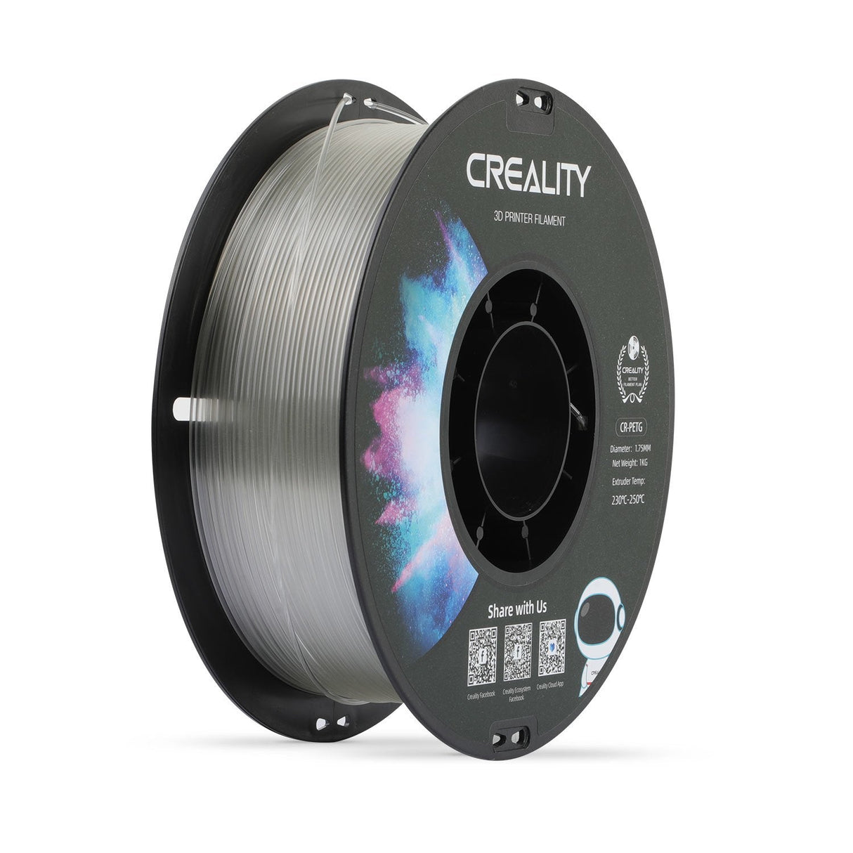 Creality Cr-Petg Filament Clear, 3d Transparente, 1 Kg, 1,75 Mm,