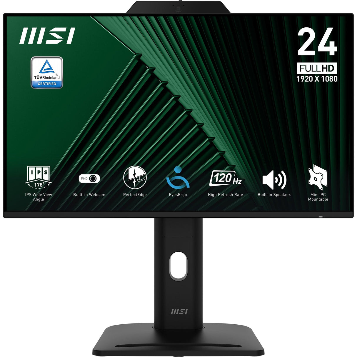 Msi Pro Mp242pmgde, Monitor Led 60 Cm (23,8 Pulgadas), Negro, Fullhd, Ips, Webcam, Micrófono, Hdmi, Dp, Vga, Hub Usb, Panel 120hz 9s6-3pd89t-002