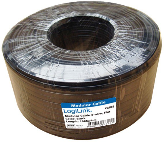 Bobina Telefonica Plano Negro 100 Metros 4 Hilos Logilink