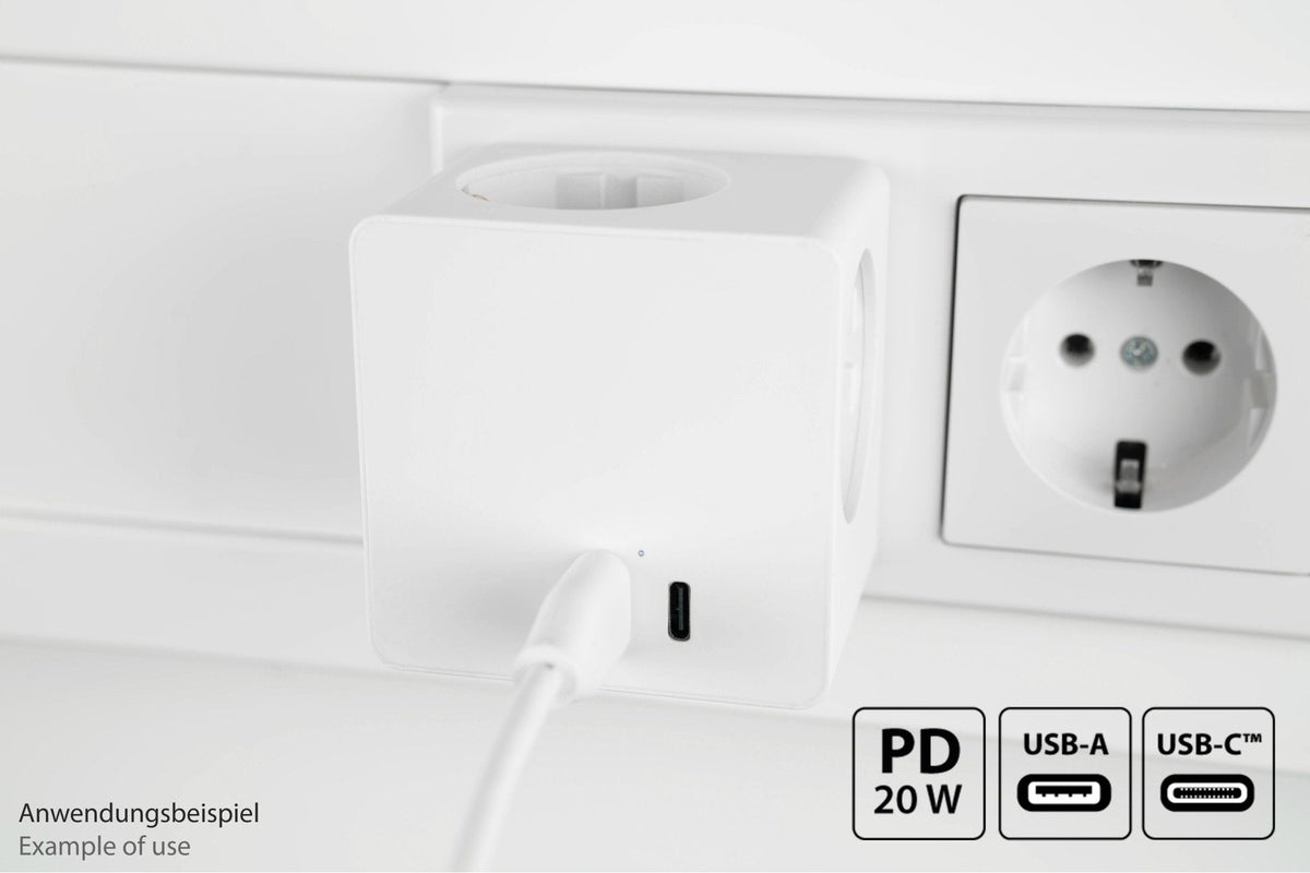 Enchufe Cubo Good Connections Kabelmeister De 3 Vías, 2x Usb, Regleta Blanca, 1x Usb-C Pd 3.0 20w, 1x Usb-A 18w Sw01-W
