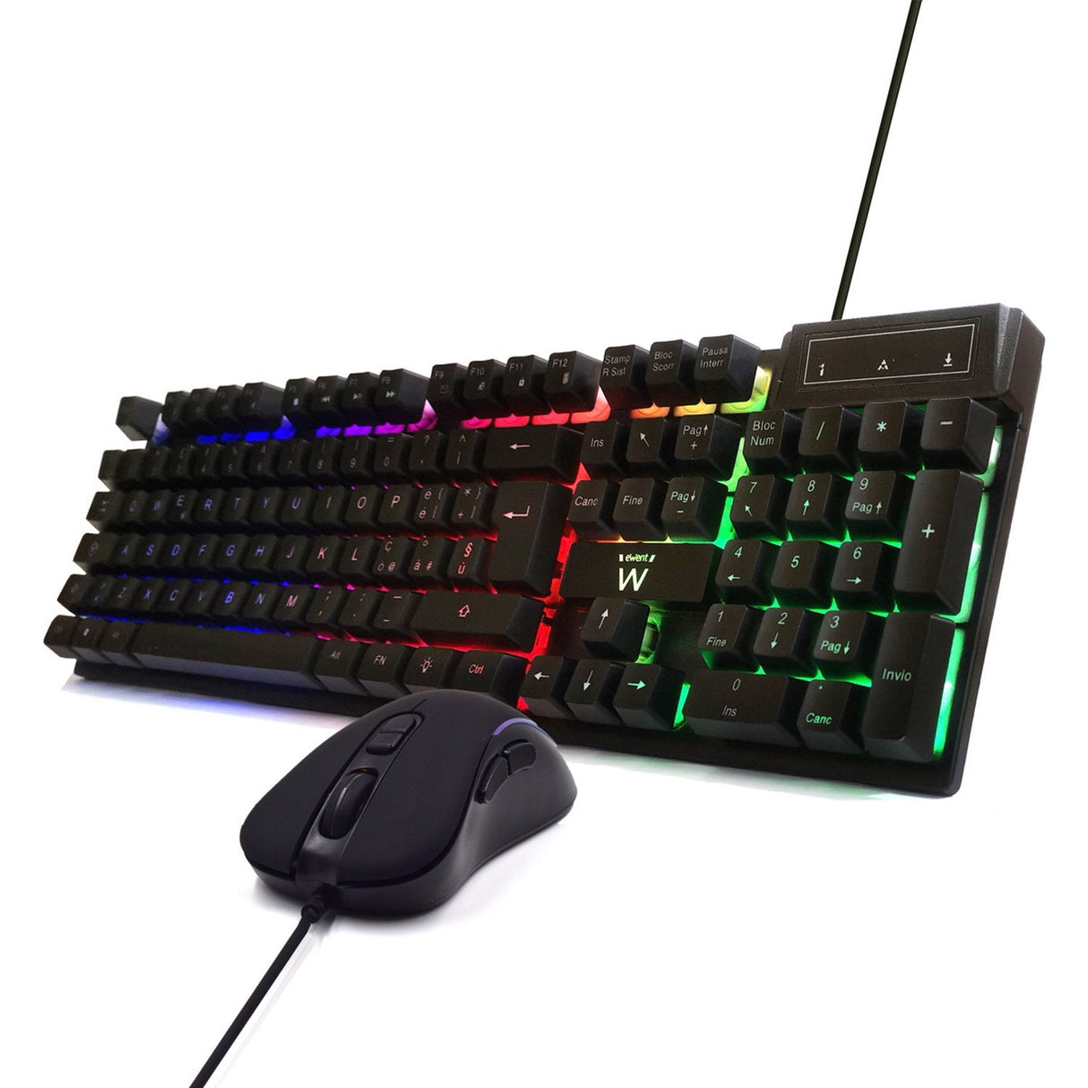 Ewent Pack Teclado + Raton Gaming - Iluminacion Rgb - Disposicion Italiana Qwerty It - 3600dpi - 12 Teclas Multimedia -
