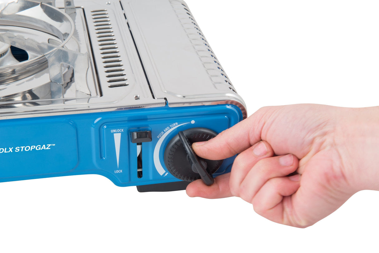 Cocina De Gas Campingaz Camp'Bistro Dlx Stopgaz (Plata/Azul, Cocina De Una Sola Llama De 2,2 Kw)