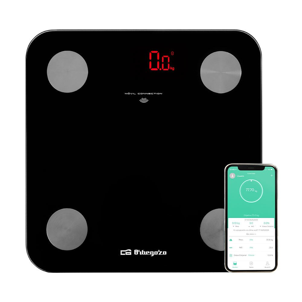 Báscula De Baño Orbegozo Pb 3000 Pantalla Lcd Calcula 13 Parametros Superficie Cristal Hasta 180kg Precisión 100g