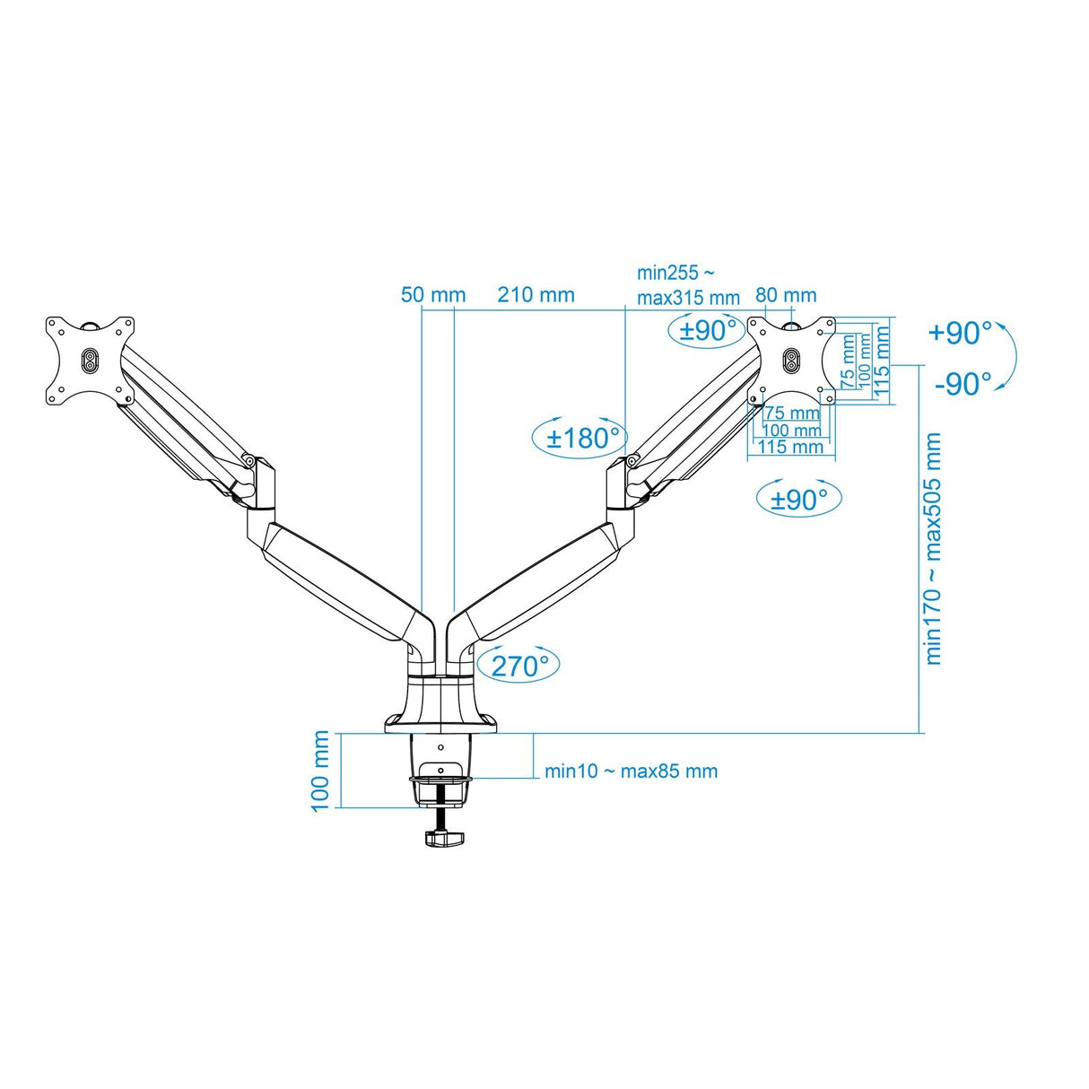 Tooq Soporte De Mesa Con Brazos Articulados Para 2 Monitores De 13"-32" - Giratorio E Inclinable - Piston De Gas - Peso