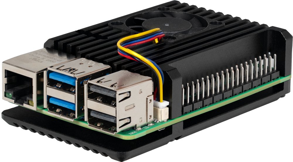 Alcanzamiento De Aluminio Joy-It Para Raspberry Pi 5 Black, Bloque De Caja De Armadura Activa Rb-Alucasep5-07fan