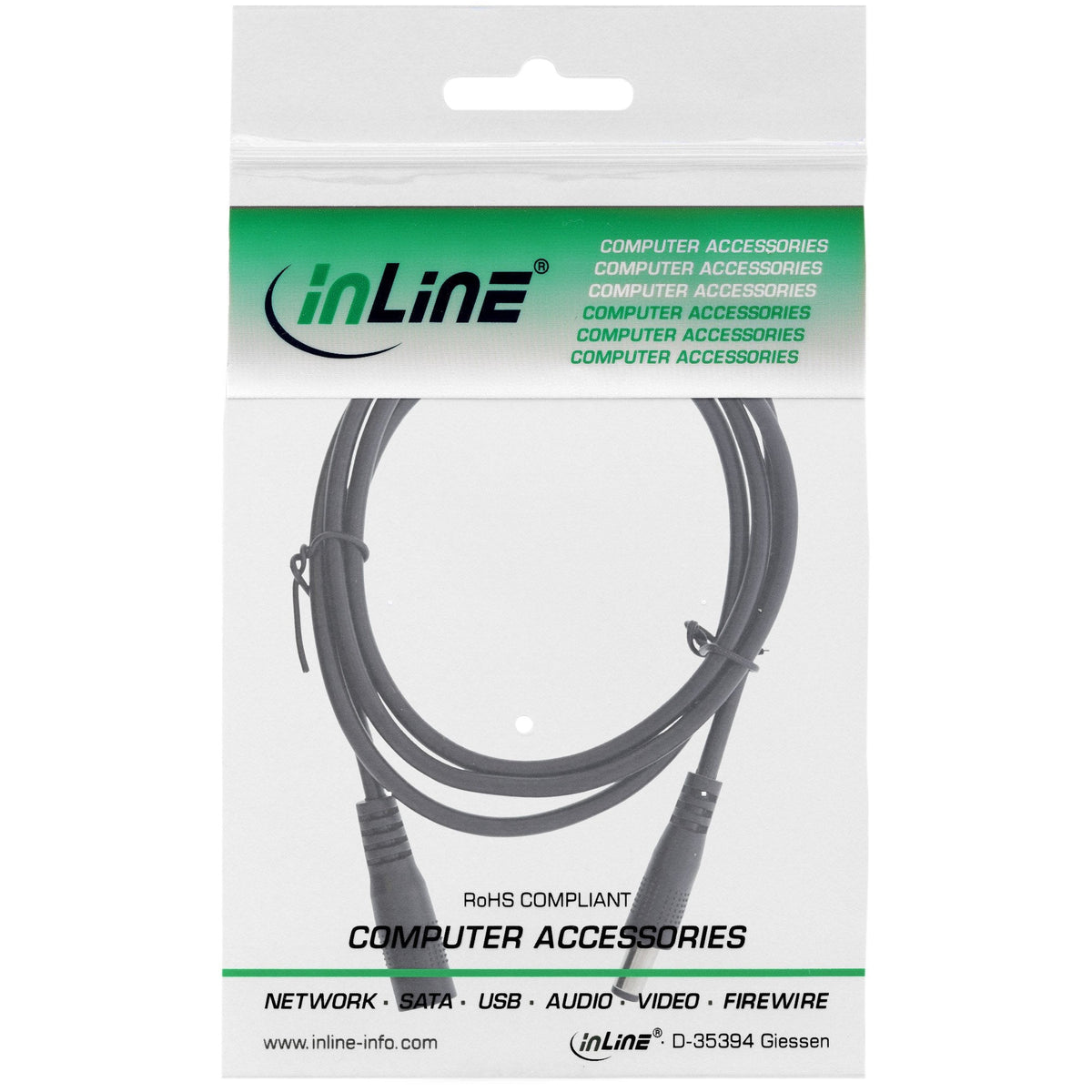 Cable De Extensión De Cc Inline, Enchufe De Cc Macho/Hembra 5,5x2,1 Mm, Awg 18, Negro, 2 M