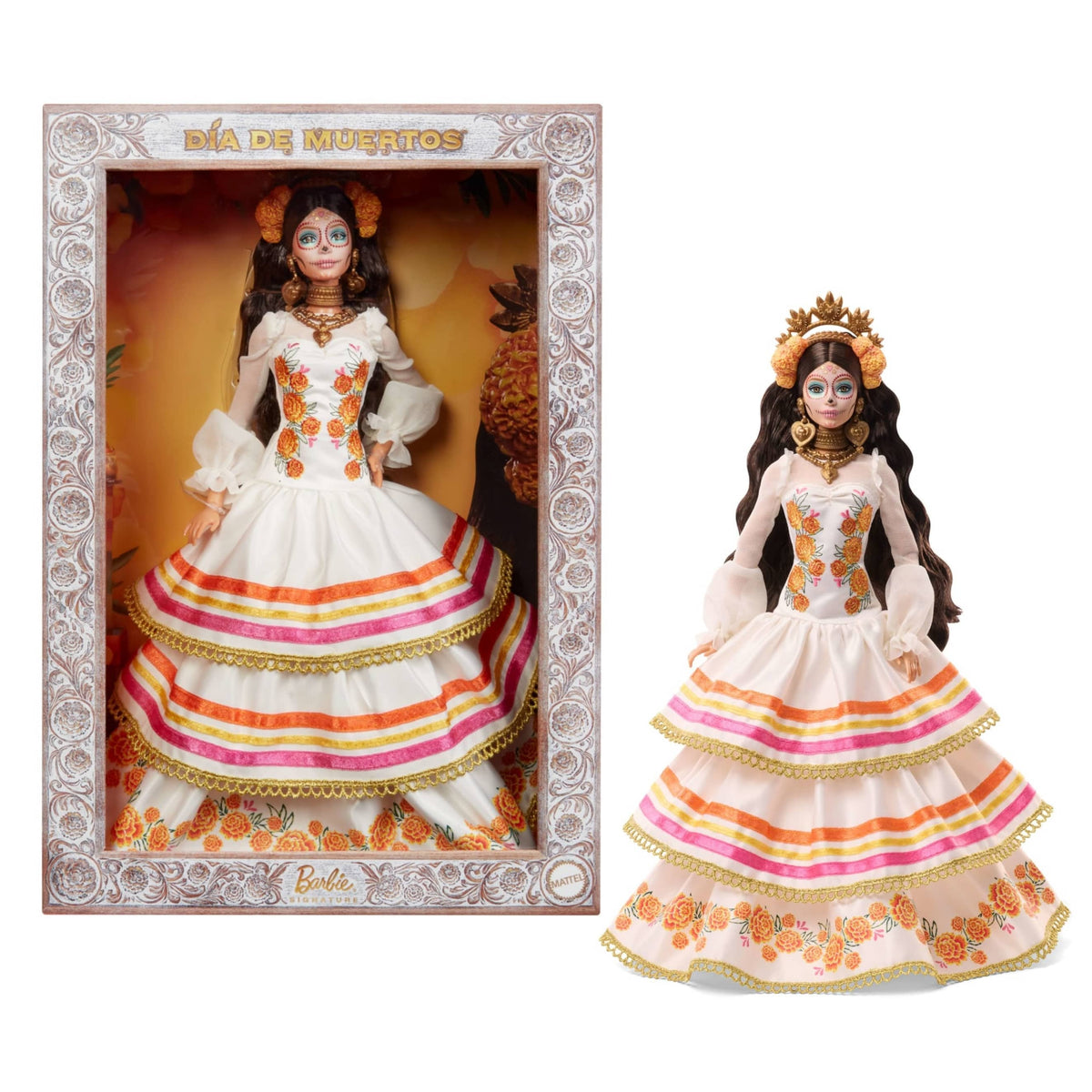Muñeca Barbie Signature Dia De Muertos 2025 Con Vestido Color Crema Con Volantes Jbj05
