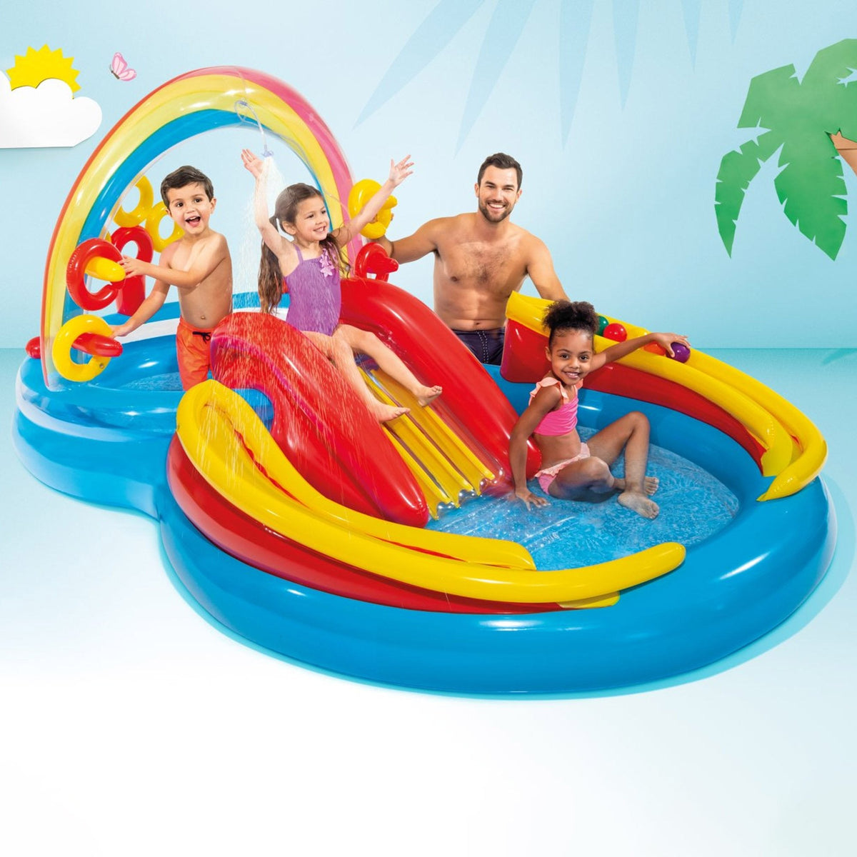 Piscina Hinchable Infantil Modelo Jardín Con Tobogán, 290 X 180 X 104 Cm