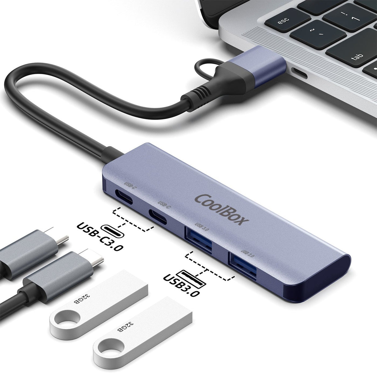 EAN 8436624420252 - CoolBox HUB4 lite USB 3.2 Gen 1 (3.1 Gen 1) Type-A + Type-C 5000 Mbit/s Gris imagen 3