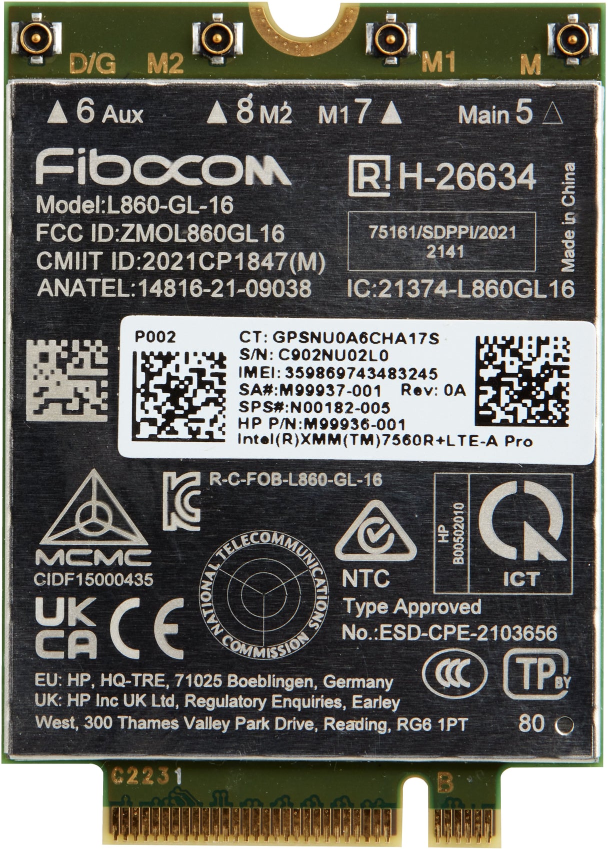 EAN 0197192887684 - HP XMM 7560 R+ LTE-Advanced Pro WWAN tarjeta y adaptador de interfaz Interno imagen 1