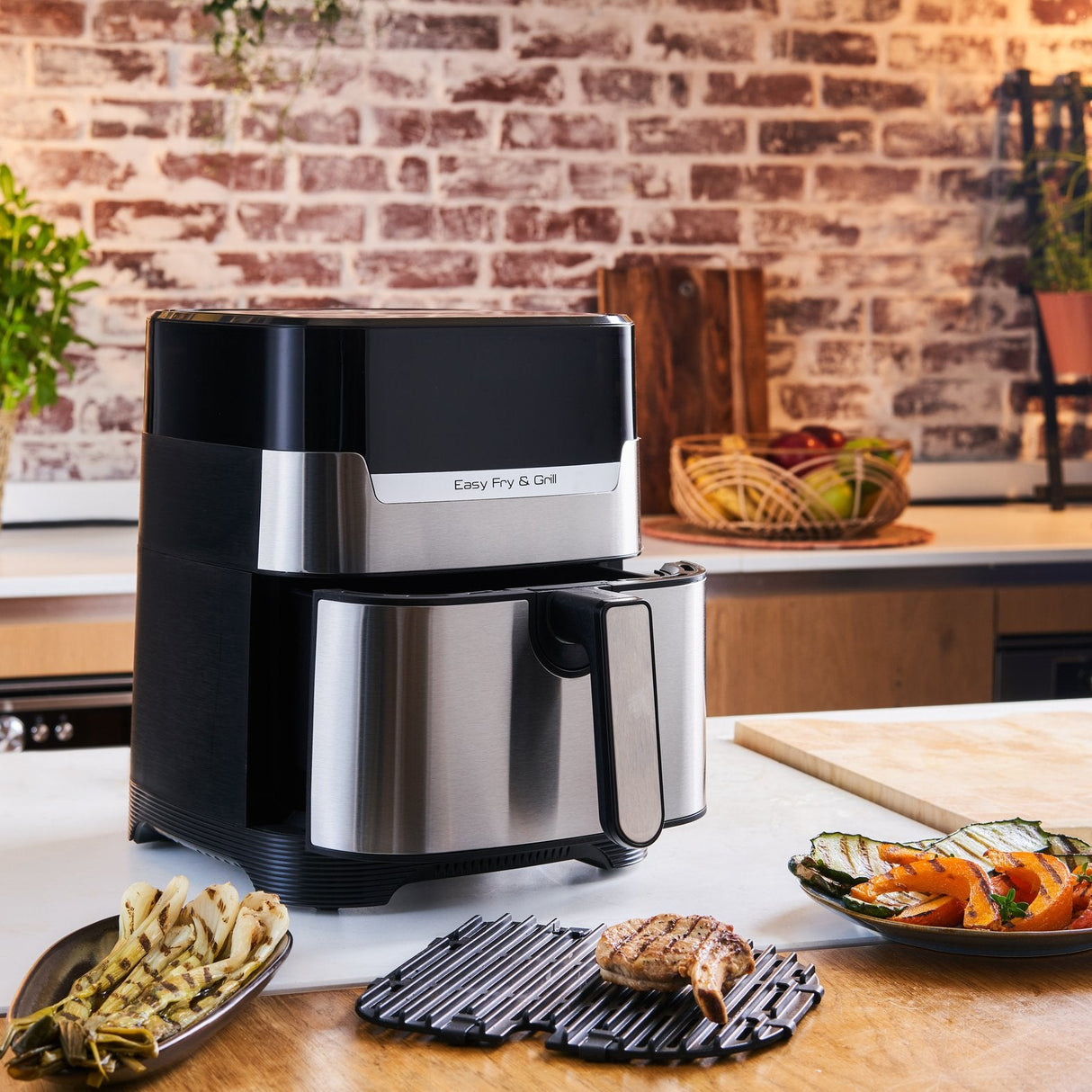 Freidora Tefal Easy Fry & Grill Ey505d15 Sencillo 4,2 L Independiente 1550 W Freidora De Aire Caliente Acero Inoxidable Acero Fino/Negro, Freidora De Aire Caliente, 4,2 L, 80 °C, 200 °C, 6 Personas(S), 60 Min