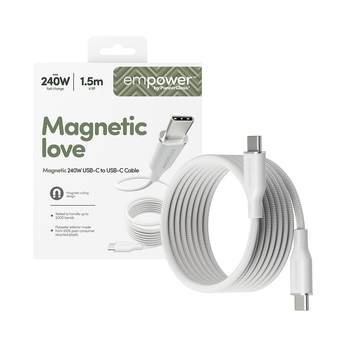 EAN 5715685027703 - PanzerGlass empower™ by ® Magnetic 240W USB-C to USB-C Cable | USB 2.0 | 1.5M | Silver White cable USB Bl imagen 5