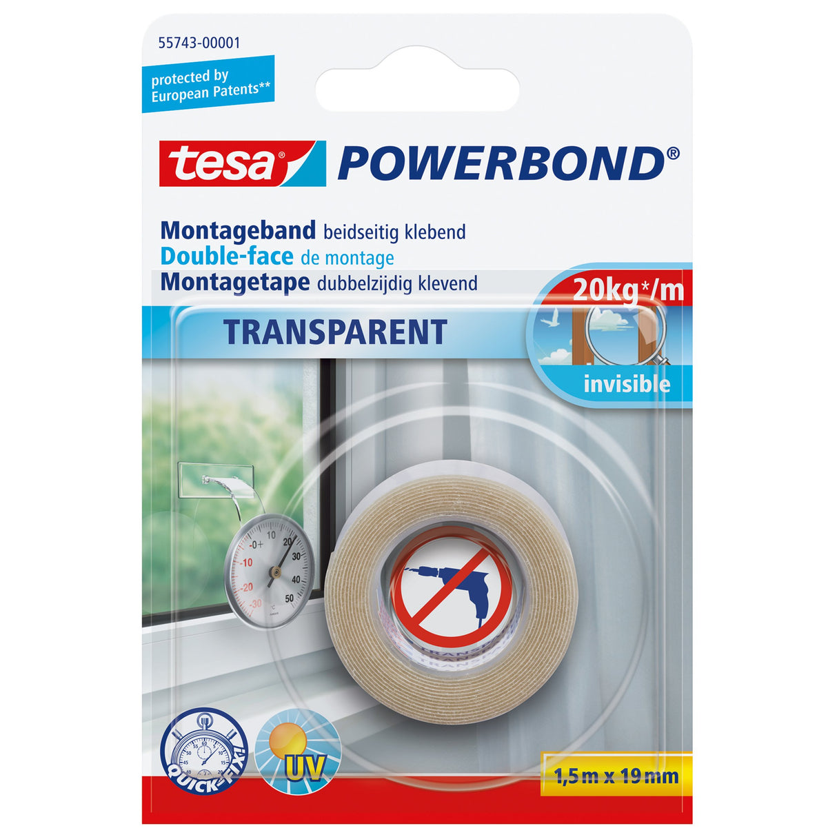Tesa Powerbond Cinta De Montaje Transparent 1,5m 19mm