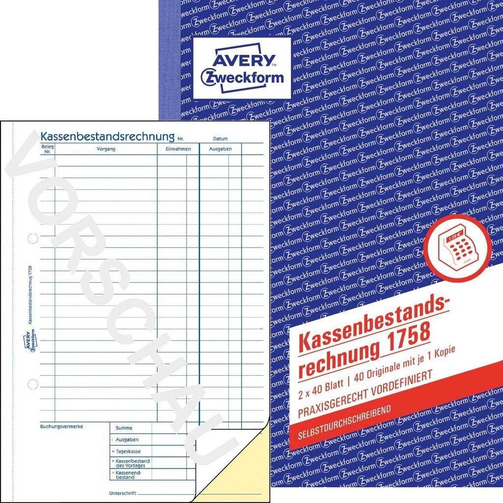 Avery Zweckform Kassenbuch - 40 Hoja - A5 (148 X 210 Mm)