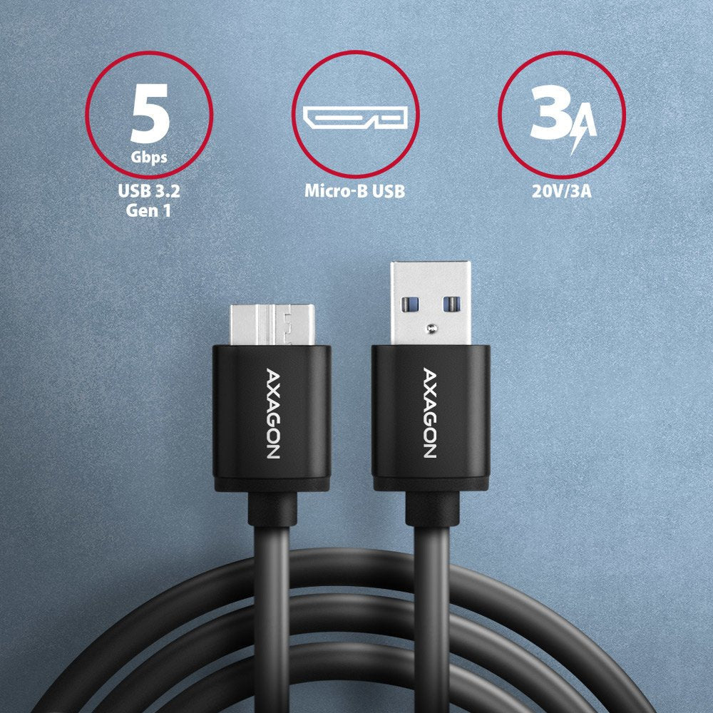 Axagon Hmm3-Am10ab Cable Micro-B Usb Auf Usb-A 3.2 Gen 1, Negro - 1m