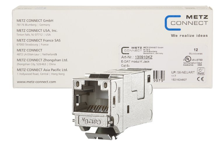 Metz Connect E-Dat Modulokeystone Cat.6a Jack 180°, 12er Vpe