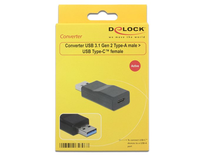 Delock Convertidor Usb 3.1 Gen 2 Typ-A Macho > Usb Tipo-C Hembra Activo Negro
