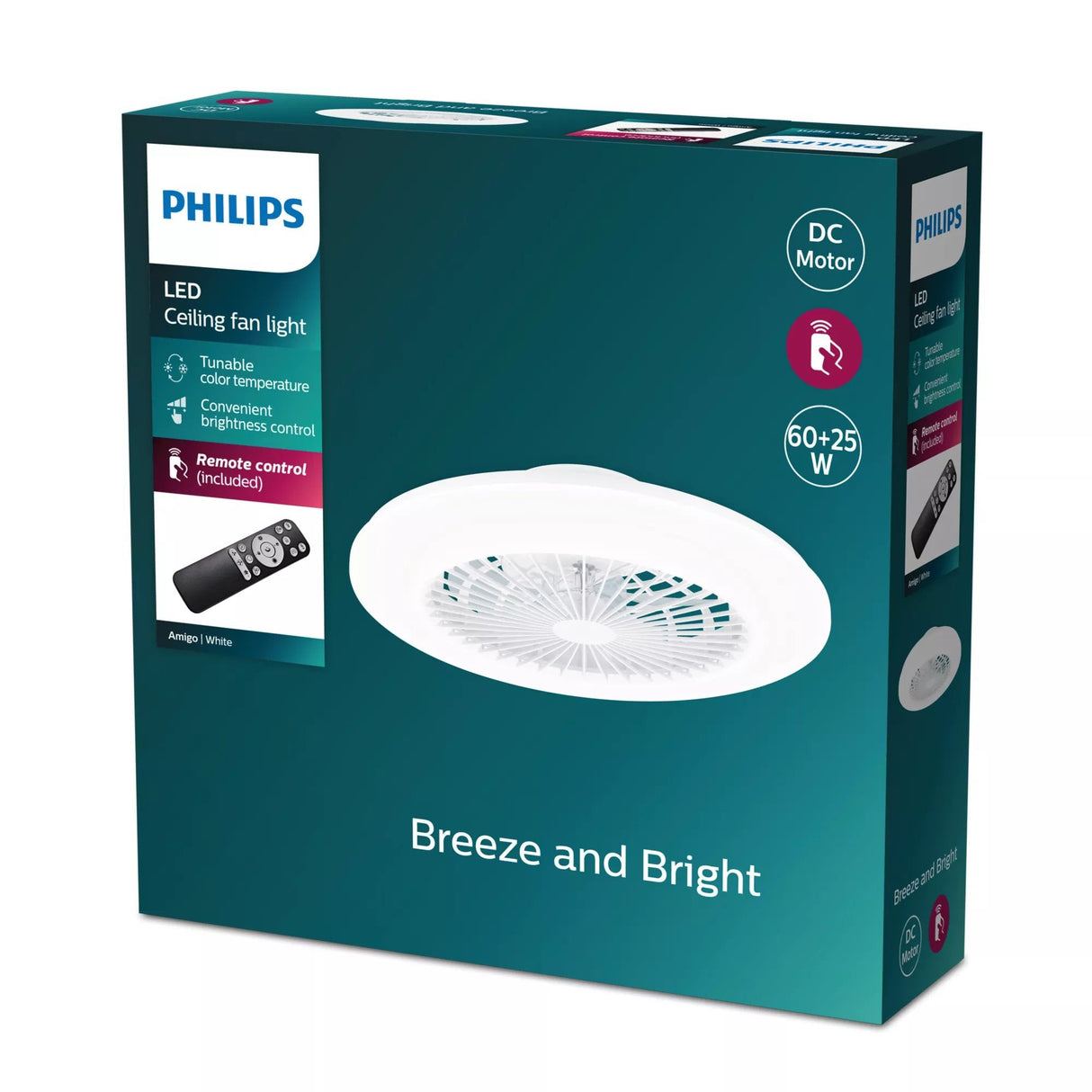Ventilador De Techo, Led 3 Cct, Motor Dc 25 W + Led 60 W, Modelo Amigo, Blanco Con Difusor Efecto Estrellado, Ø57,5 Cm