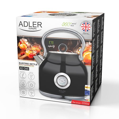 Hervidor Adler Ad 1346b Con Termómetro, Eléctrico, Potencia 2200 W, Capacidad 1,7 L, Negro