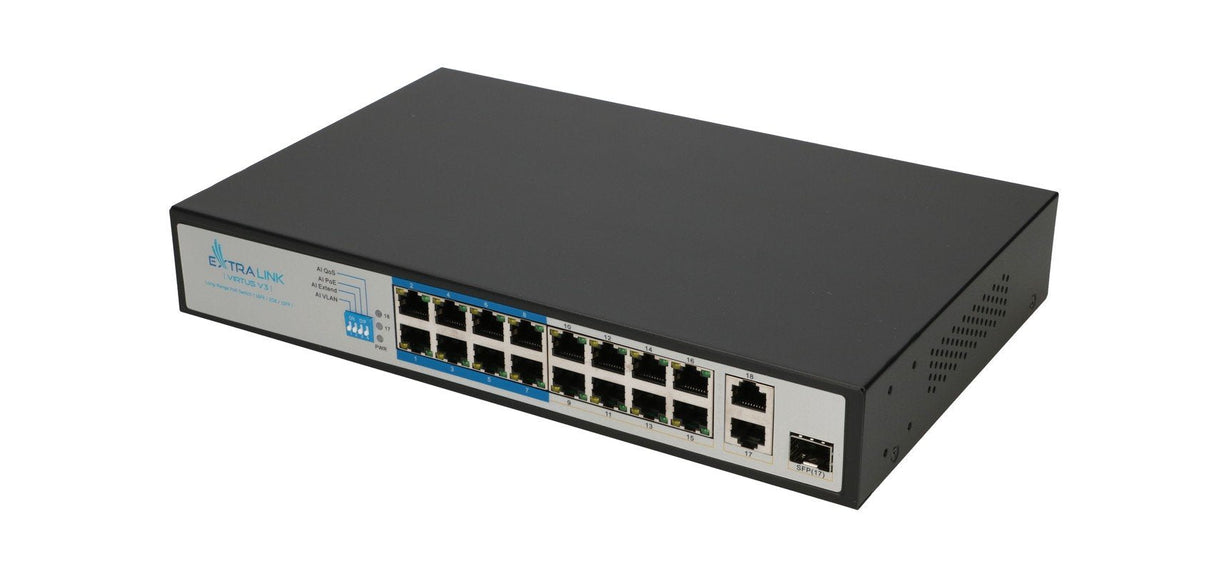 Extralink Ex.16101 Virtus V3 Switch Poe 16x 100mb/S Poe/Poe+ 2x Gigabit Rj45 + 1x Sfp Poe Budget 150w