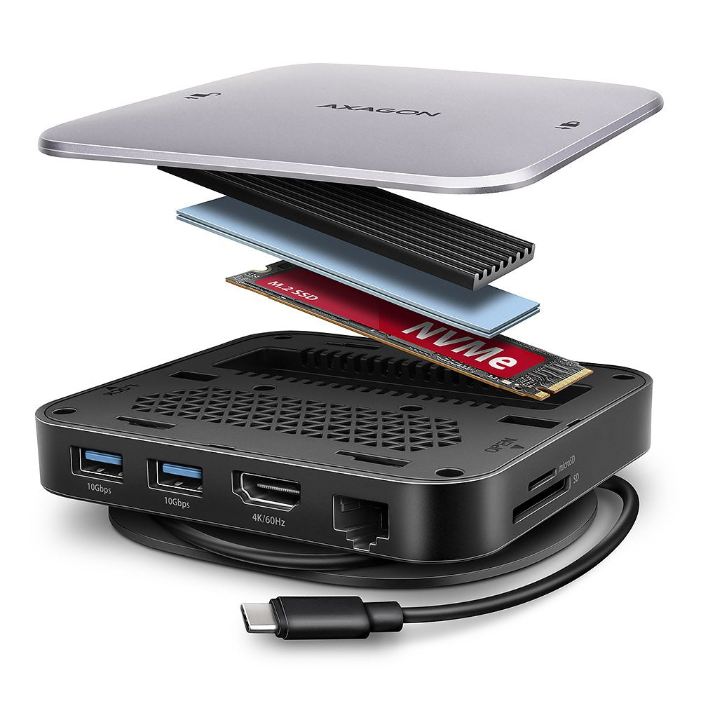 EAN 8595247908438 - Axagon HMC-UFO USB-C Hub M.2 SATA/NVMe 1 Gbit/s Ethernet 384 kHz Audio Alámbrico USB 3.2 Gen 2 (3.1 Gen 2 imagen 2