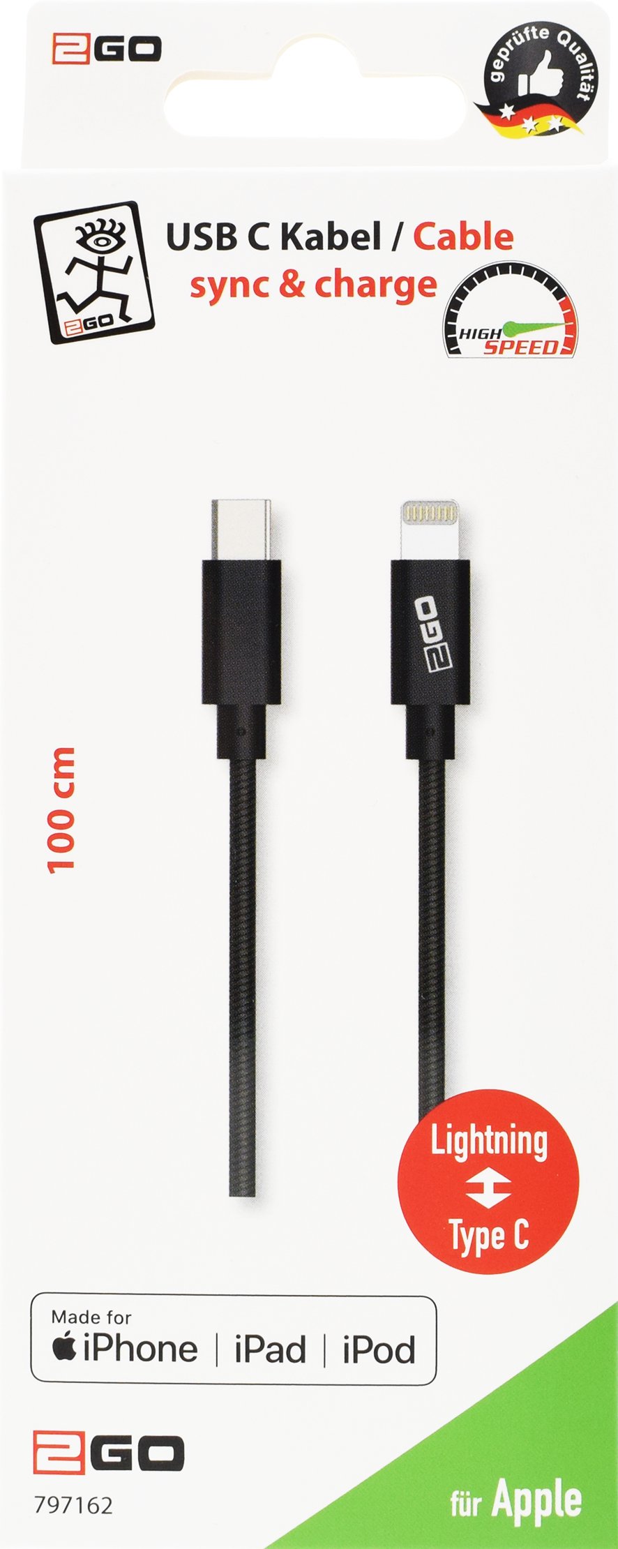 EAN 4010425971621 - 2GO 797162 cable de conector Lightning 1 m Negro imagen 2