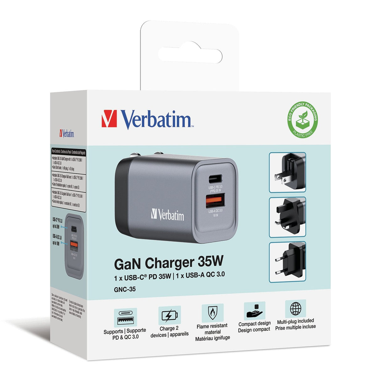 Cargador De Pared Universal Verbatim Gnc-35 1xusb Tipo-C 1xusb 35w