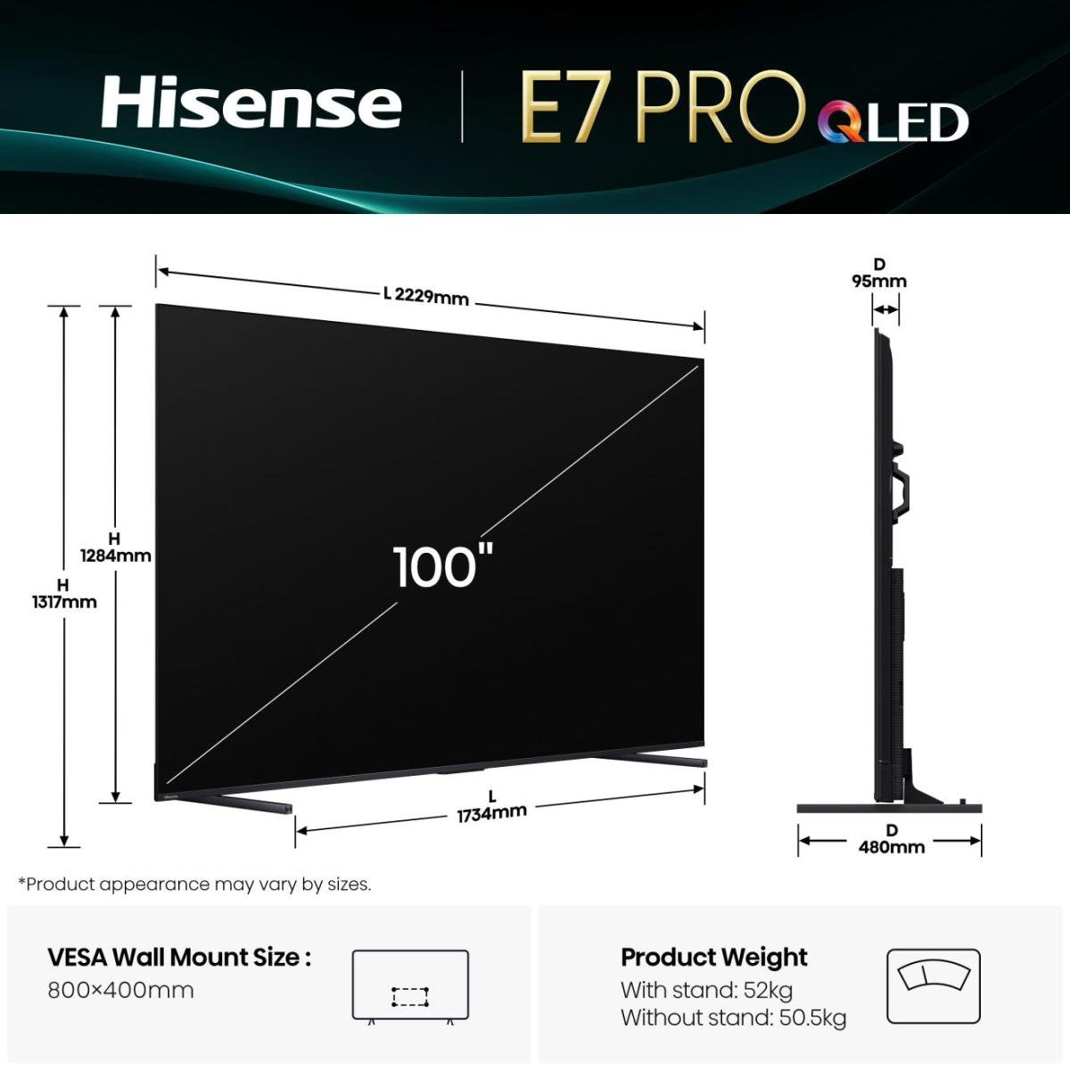 Hisense 100e7q Pro, Qled Tv 253 Cm (100 Pulgadas), Negro, Ultrahd/4k, Sintonizador De Triple, Grabación Usb, Turno De Tiempo, Panel De 144hz 100e7q Pro