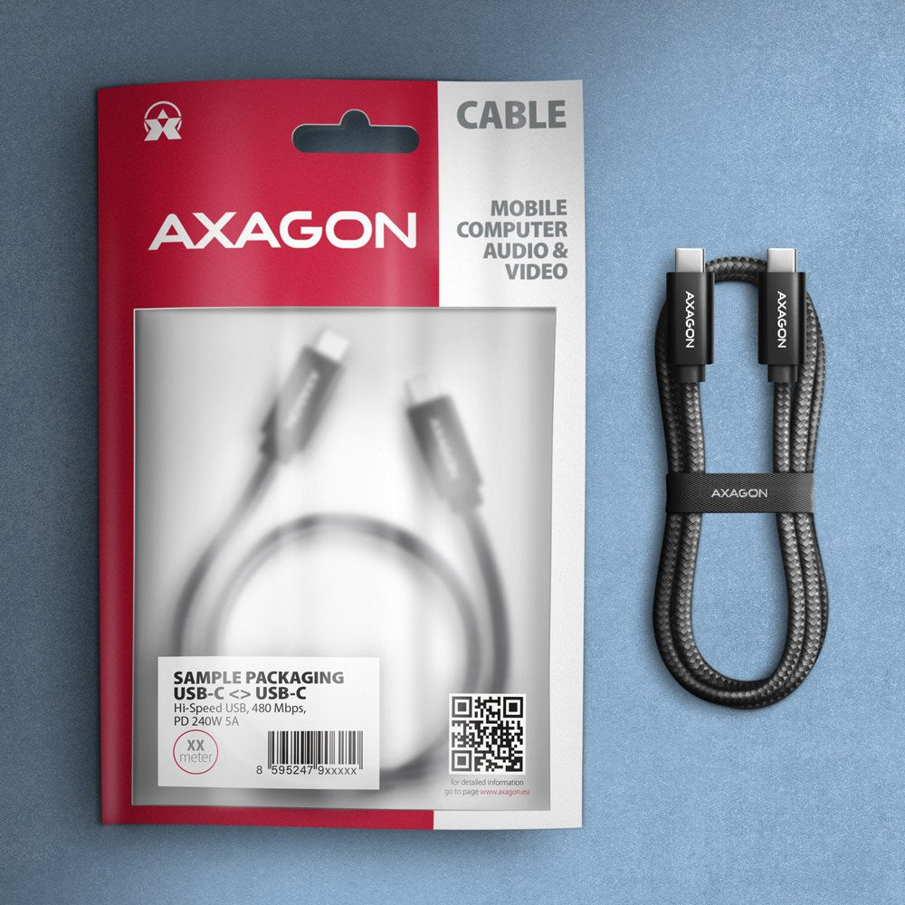 Axagon Hcm2-Cm20ab Ladecable Usb-C Zu Usb-C 2.0, 2 M, Pd 240 W 5 A, Alu - Negro