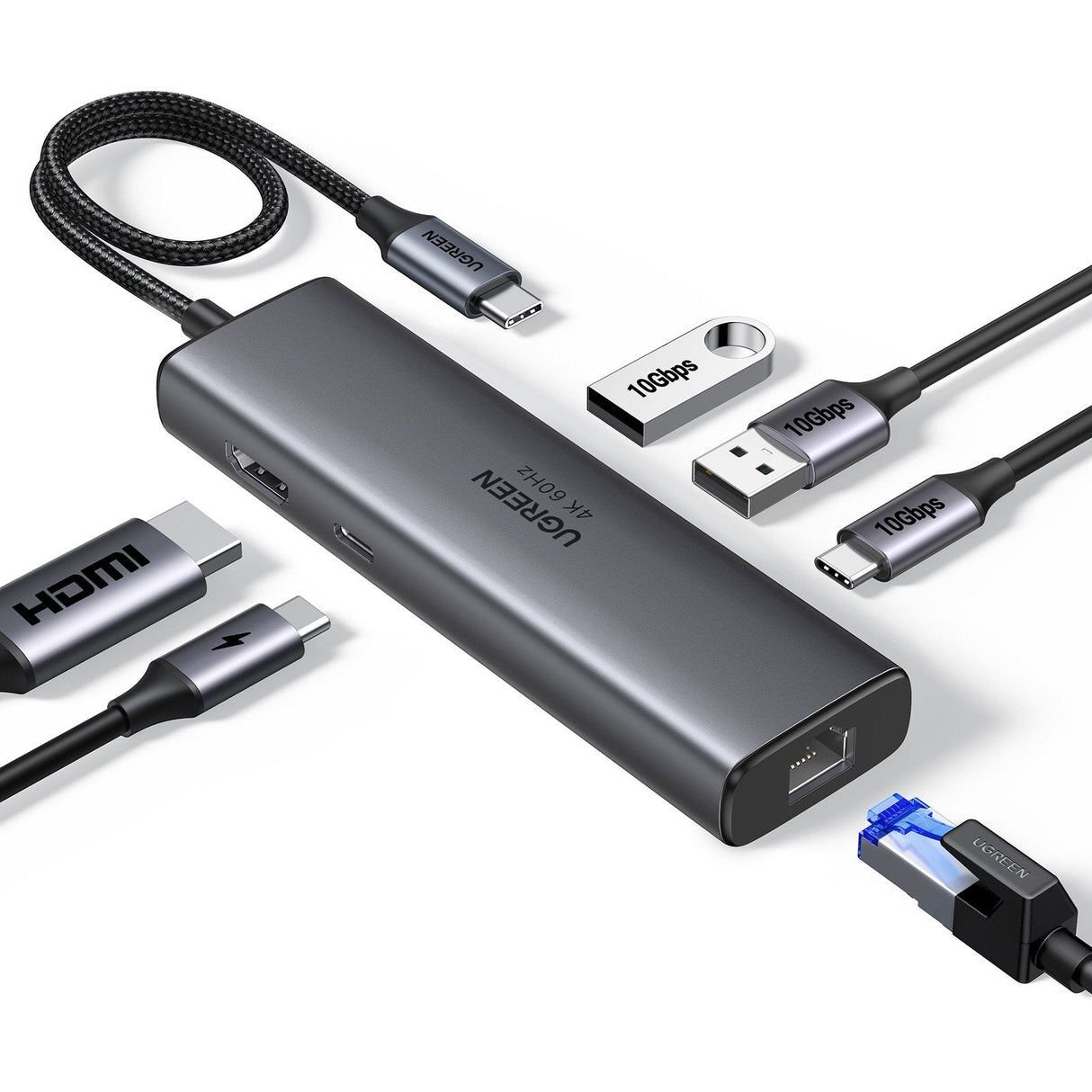 Hub Ugreen 6en1 Usb-C A Hdmi+2xusb-A+Usb-C+Rj45+Pd