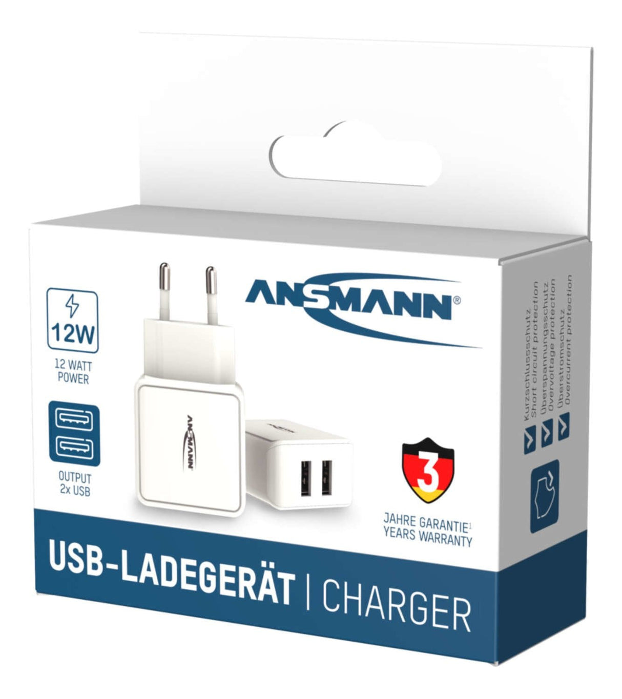 Cargador De Pared Ansmann Hc212 2xusb 2400ma Blanco