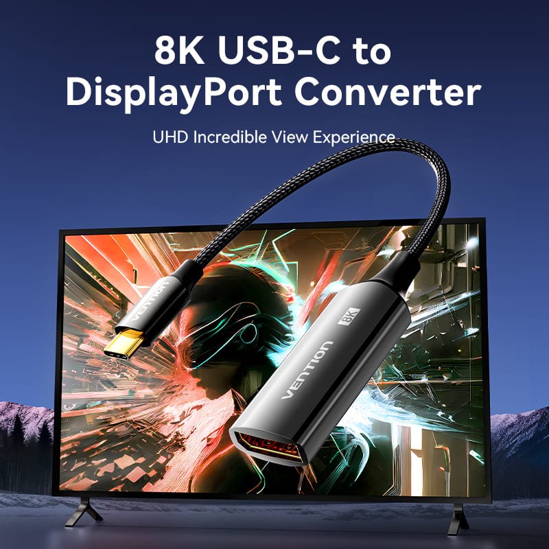 Cotton Braided Usb-C To Dp 8k Ccabl Onverter 0.25m Black Zinc Alloy
