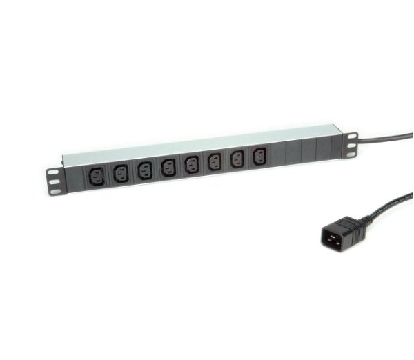 Roline 19-Zoll-Steckdosenleiste 8fach C13 + C20-Stecker, Aluminium, 2 M