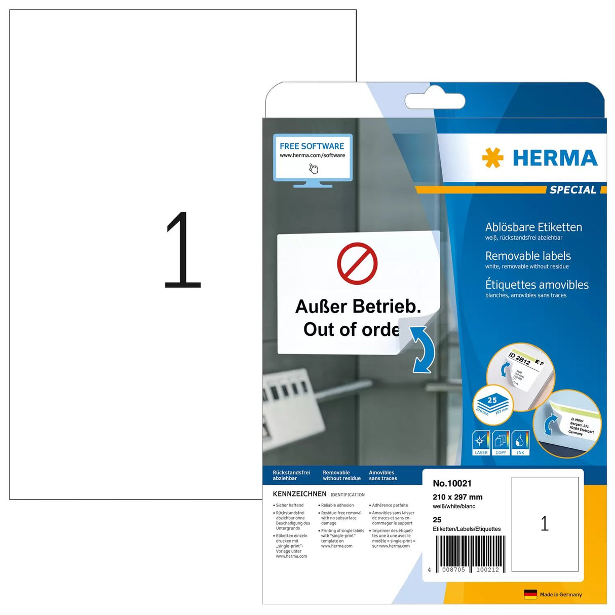 EAN 4008705100212 - HERMA 10021 etiqueta de impresora Blanco Etiqueta para impresora autoadhesiva imagen 1