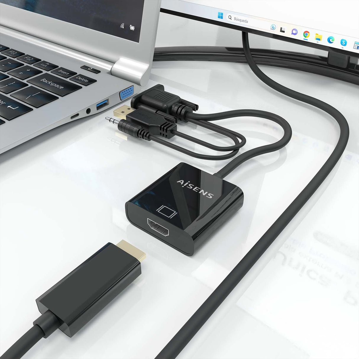 EAN 8435739901595 - AISENS A115-0872 adaptador de cable de vídeo 0,2 m HDMI tipo A (Estándar) VGA (D-Sub) + 3.5mm + USB Type- imagen 5