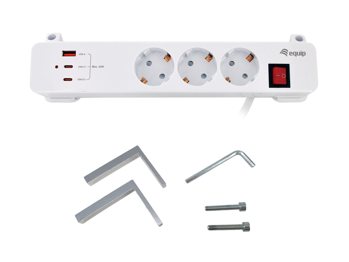 Equip Meckdosenleime 3xschuko 2xusbc Usba+Switch Cl Pla.