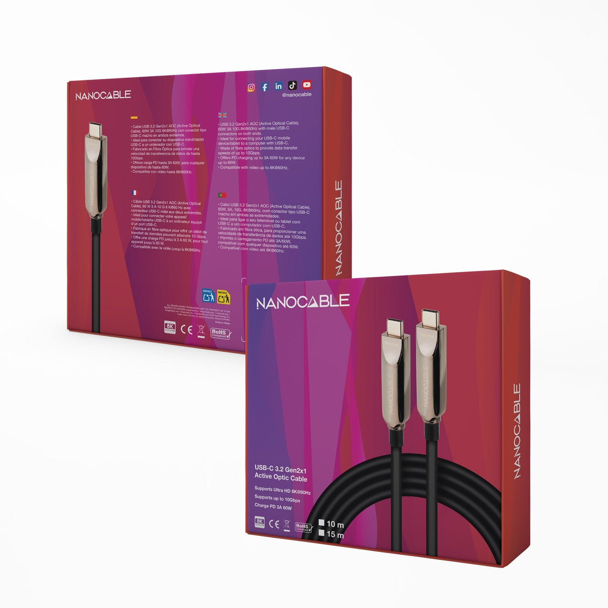 Cable Usb 3.2 Tipo-C Aoc Nanocable 10.01.4605 Usb Tipo-C Macho Usb Tipo-C Macho Hasta 60w 10gbps 5m Negro