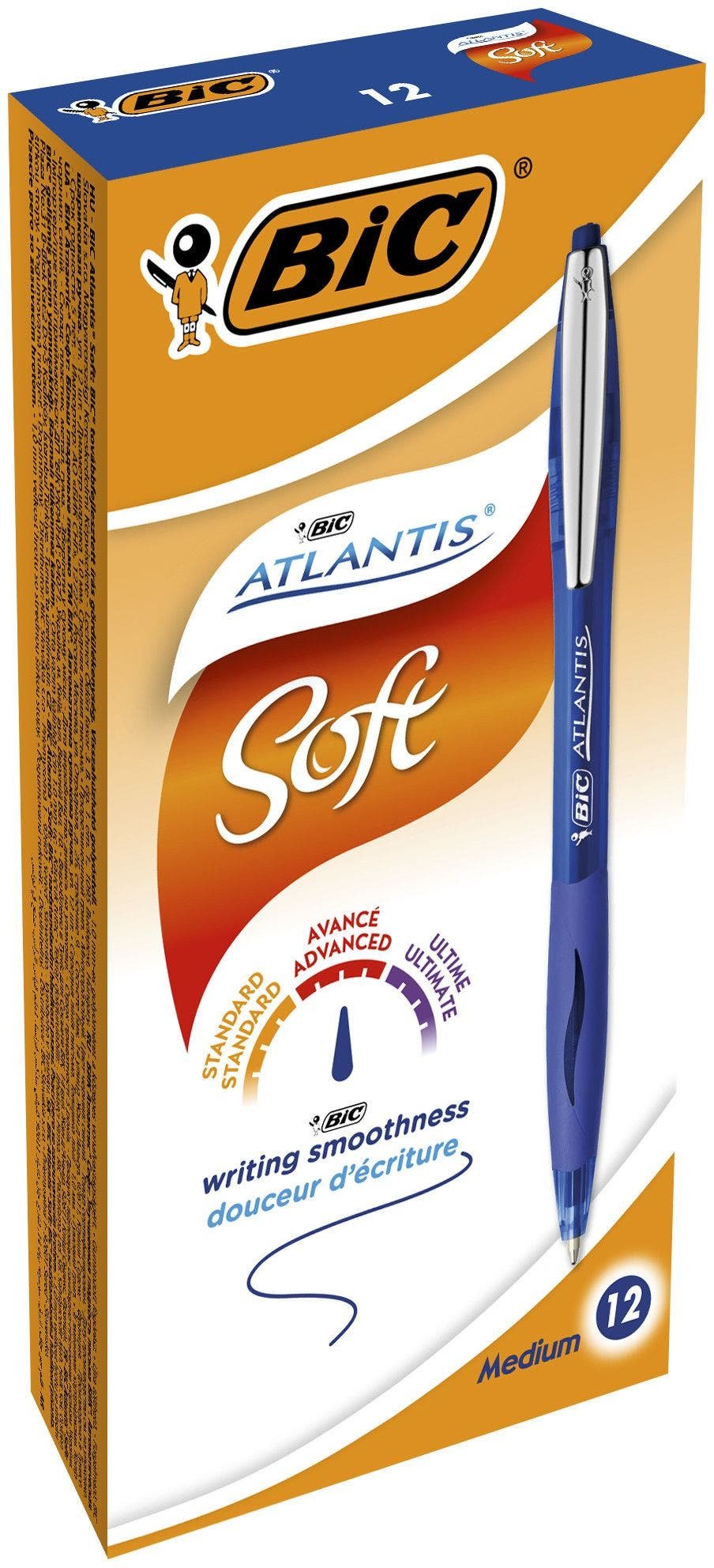Bic Bolígrafo Retráctil Atlantis Soft Punta Media Azul Caja 12u