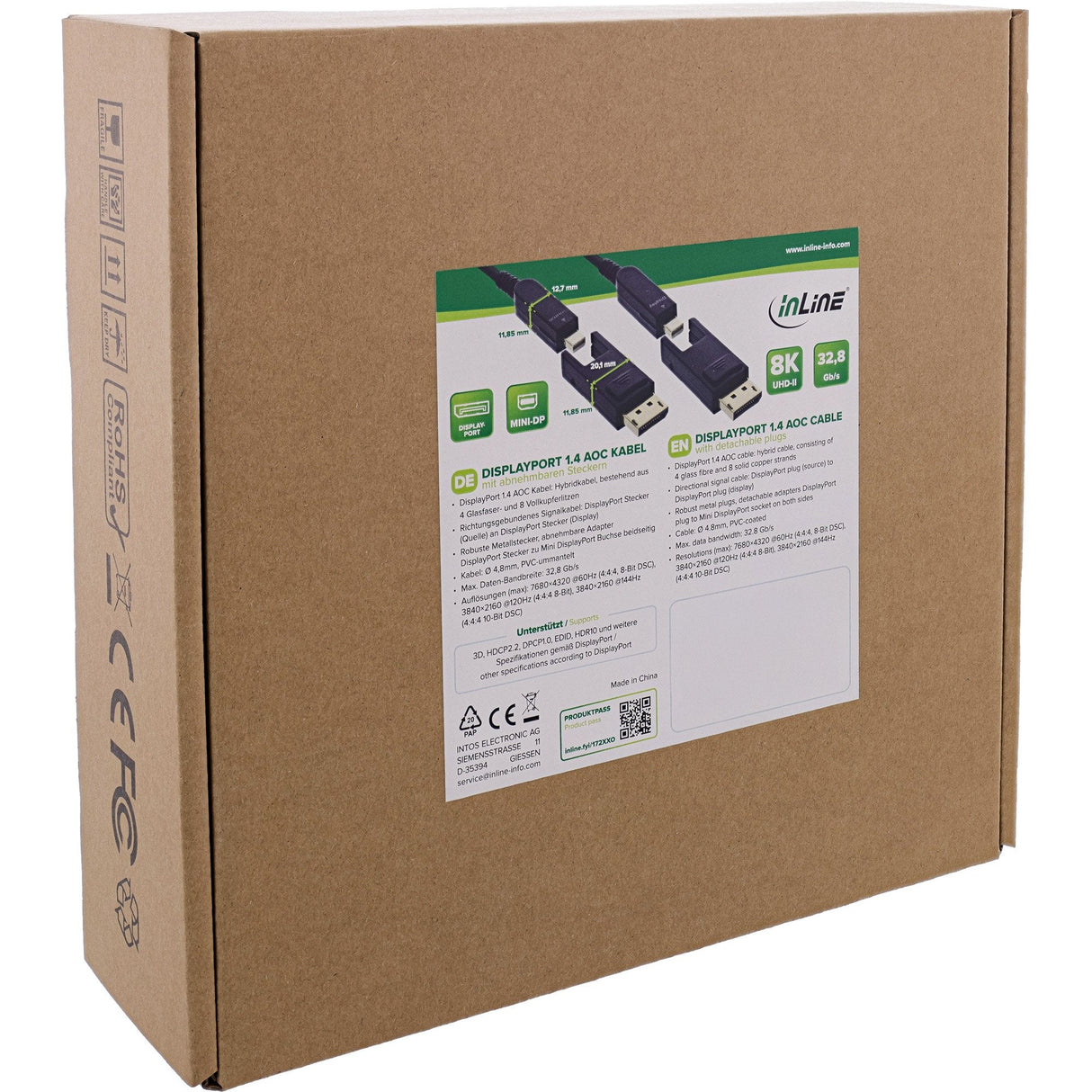 Inline® Displayport 1.4 Aoc Cable, 8k4k, Displayport Plug Detachable 25m
