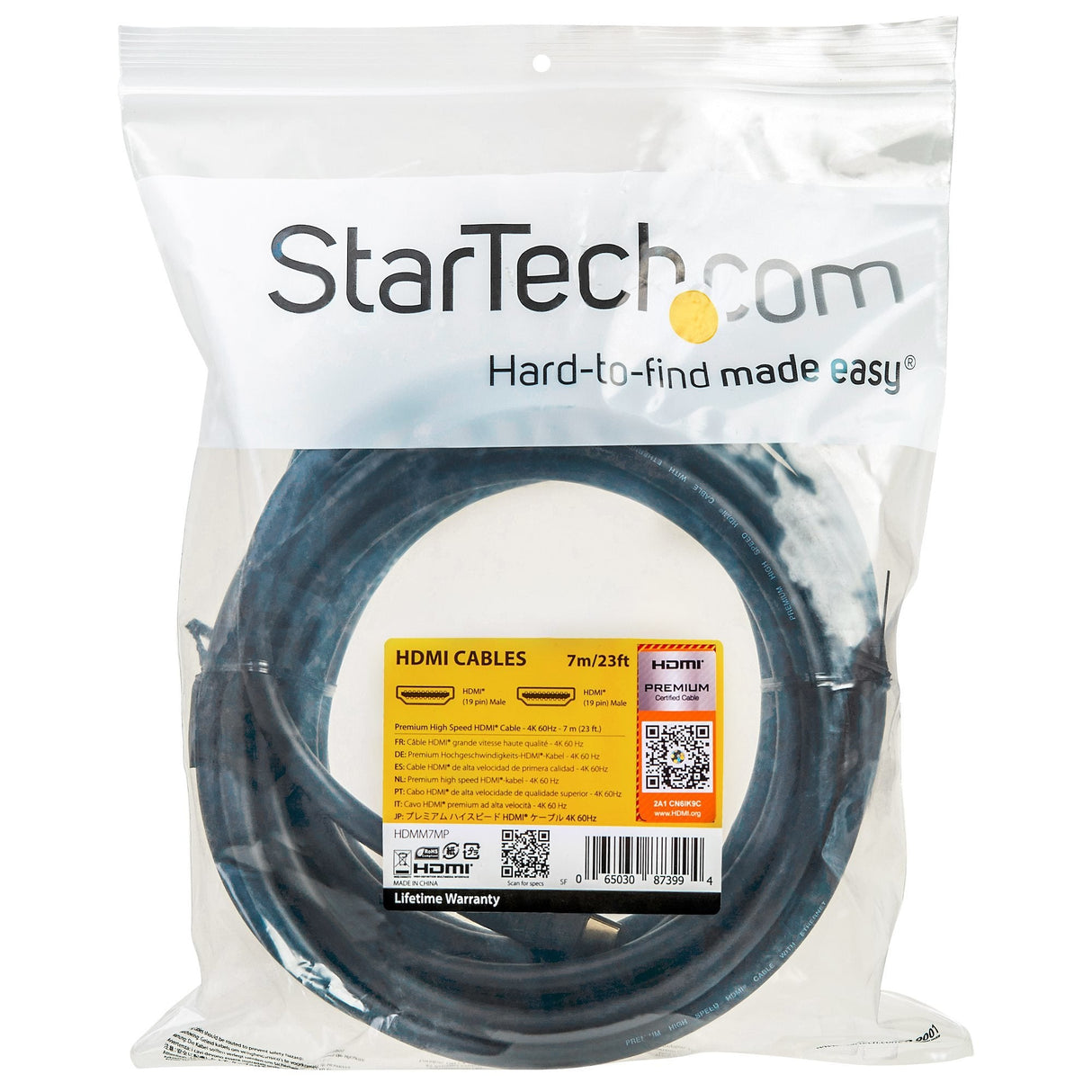 Startech Cable Hdmi Premium Ethernet 7m 4k 60hz Cable Para Blu-Ray Ultrahd 4k 2.0 Hdmm7mp