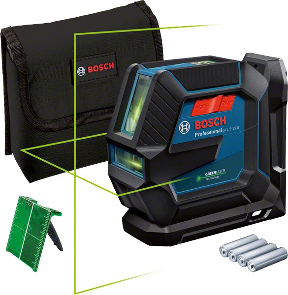 Bosch Professional Láser De Líneas Gll 2-15 G Professional, Láser De Líneas Cruzadas Azul/Negro, Líneas Láser Verdes 0601063w00
