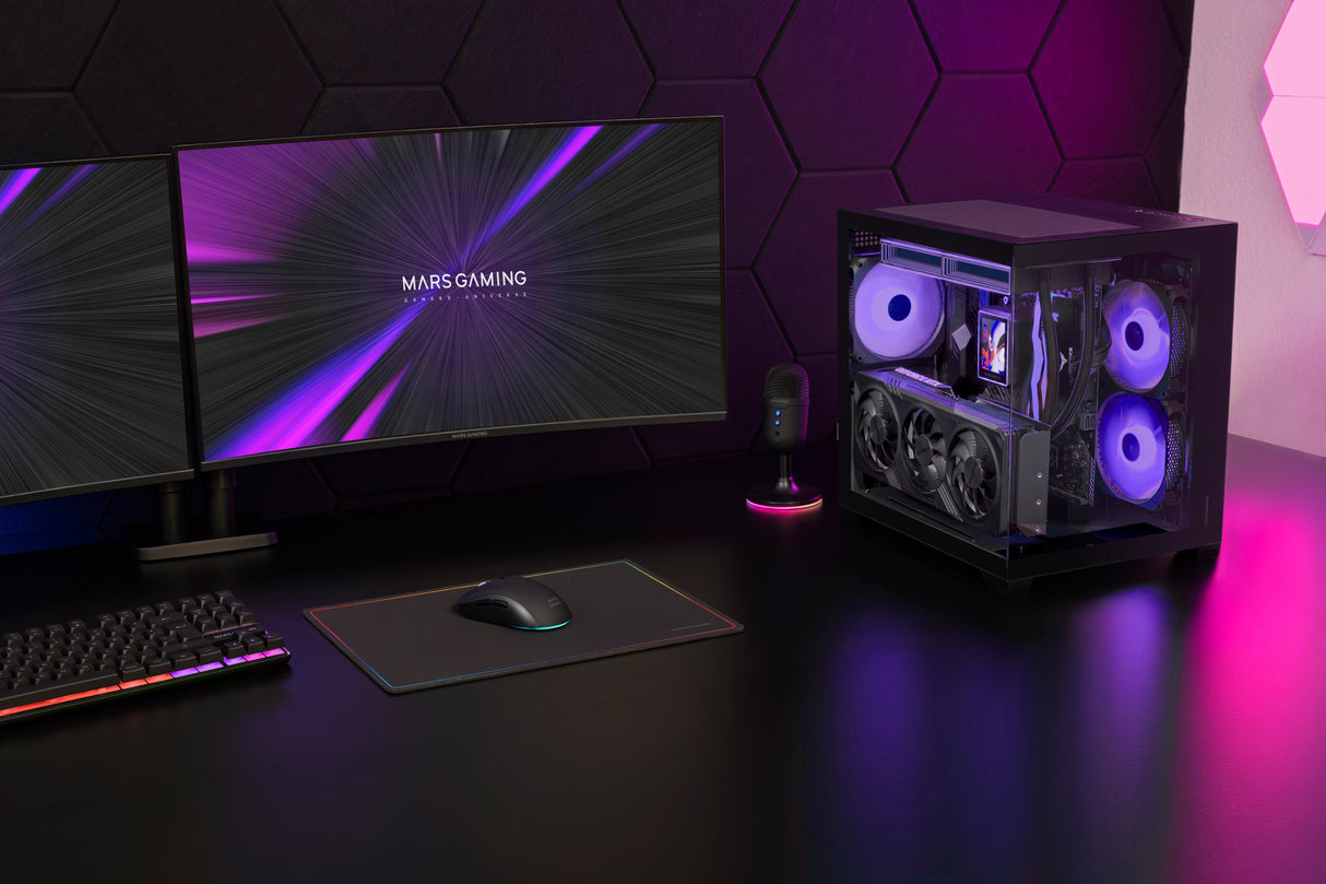 Caja Pc Microatx Mars Gaming Mc-View3 Gpu Max 330mm Cristal Templado Panoramico Argb Usb-C Negra