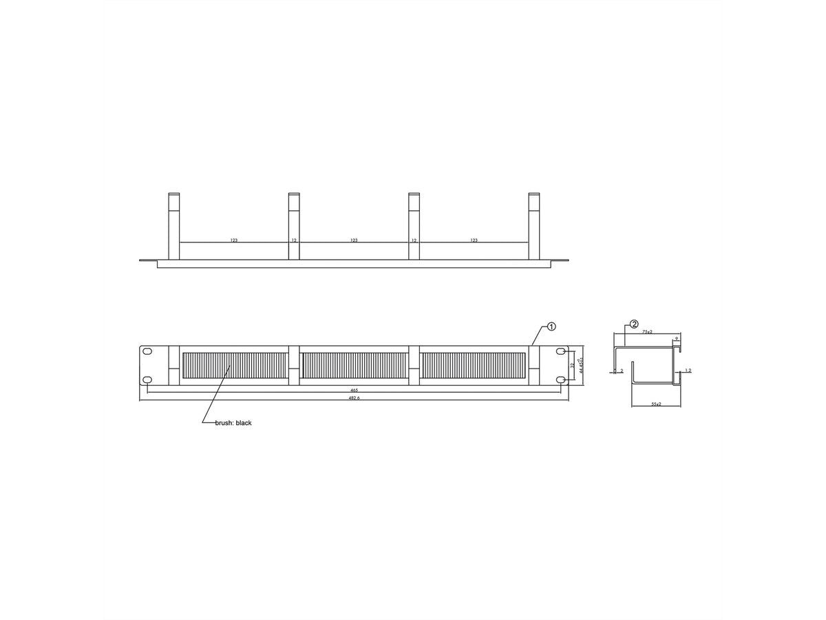 Roline 48,26cm 19pulgadas Placa Frontal 4 Ösen Tipo G Kabeldurchfuhrung Burste Ral 7035 Gris Claro