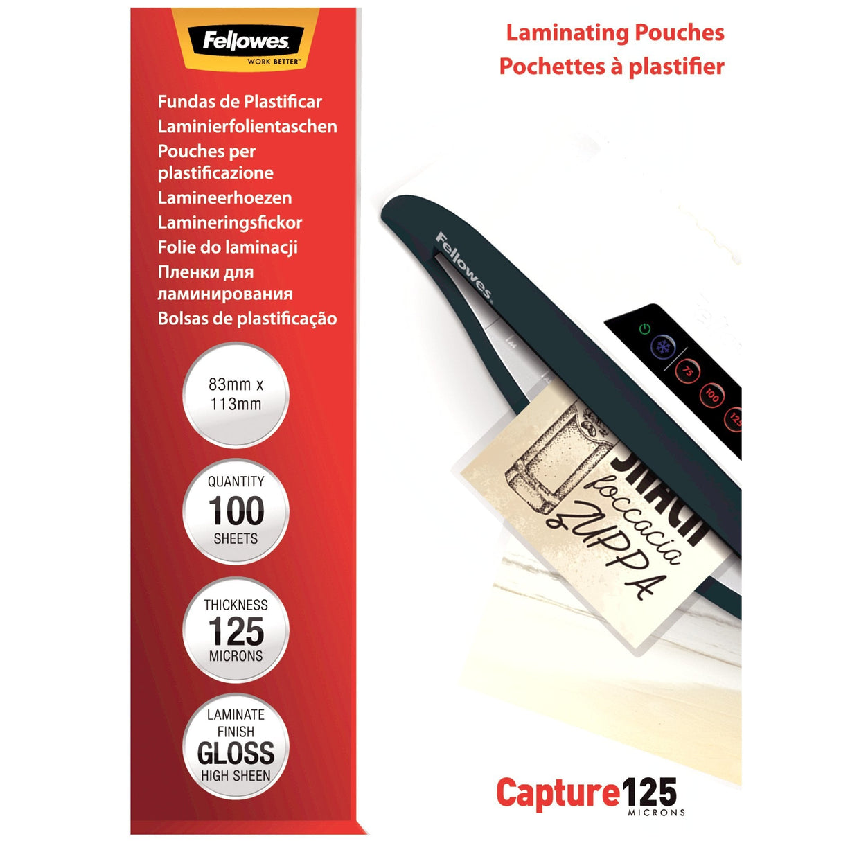 Fellowes Pack De 100 Fundas Para Plastificar Tarjetas 83 X 113cm - 125 Micras - Alta Calidad - Transparente
