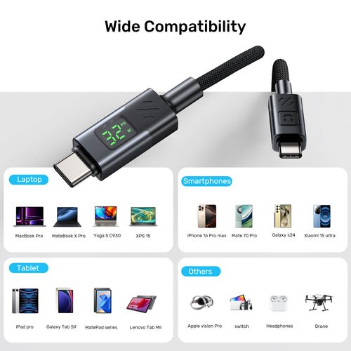 Unitek C14158abk01-1m Usb-C Cable Charging With Led Display 1m Black