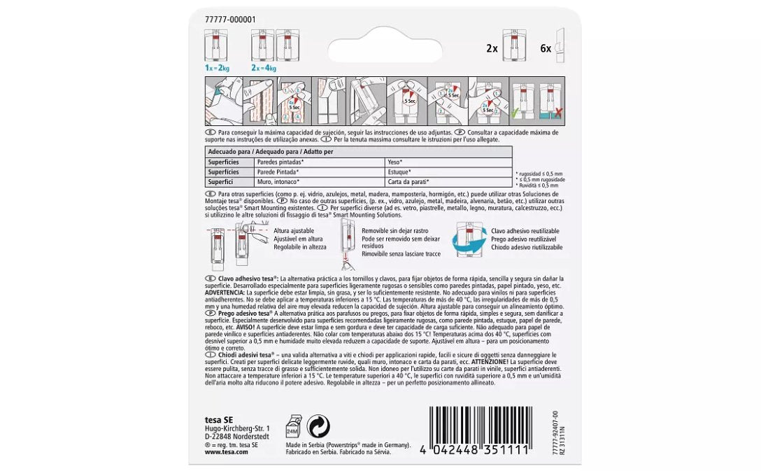 Clavo Adhesivo Ajustable Hasta 2kg Pared Pintada Tesa