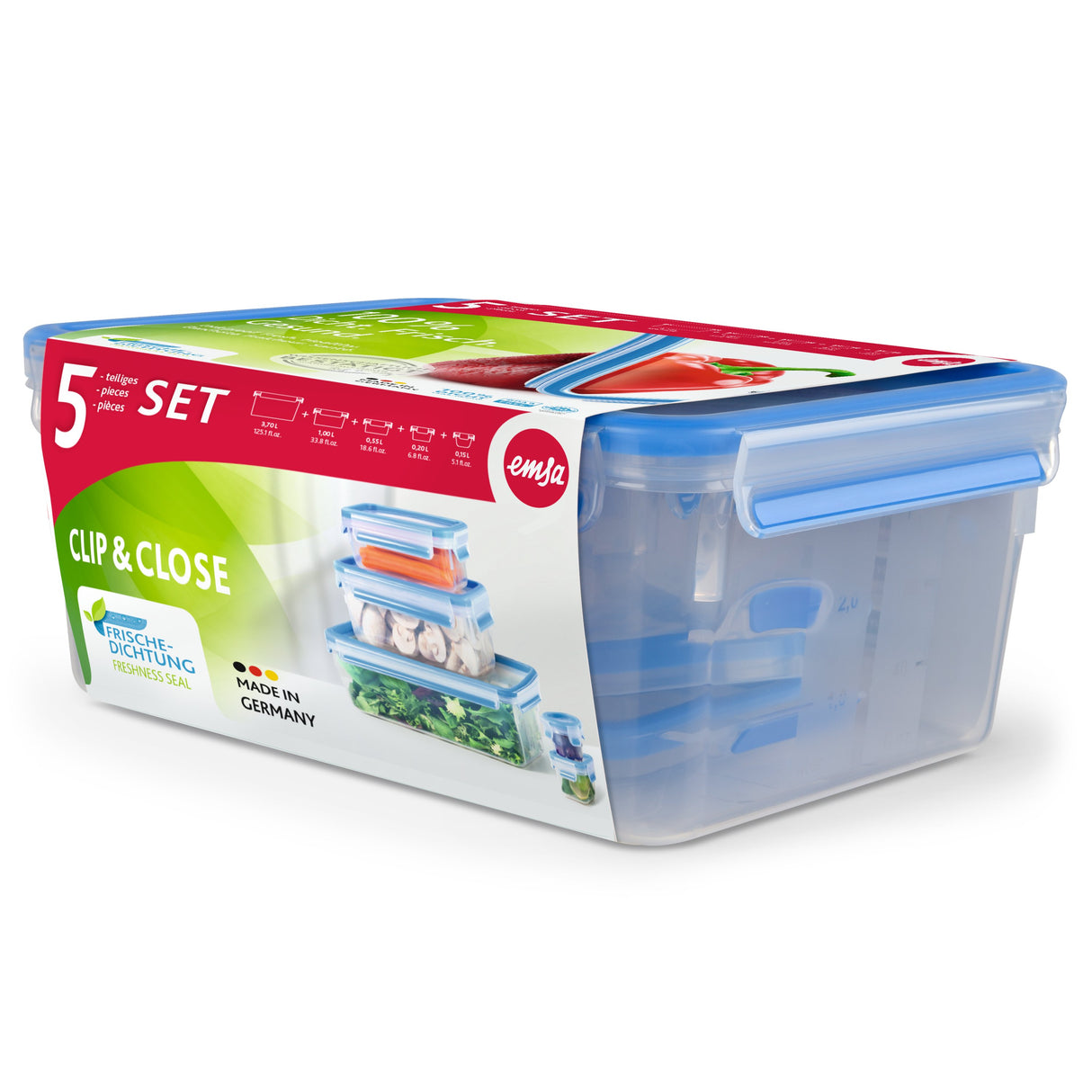 EAN 4009049303383 - EMSA CLIP & CLOSE 508568 recipiente de almacenar comida Rectangular Establecer 3,7 L Azul, Transparente 5 imagen 2