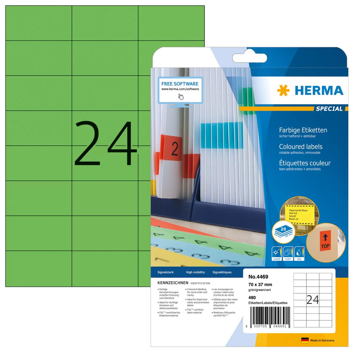 EAN 4008705044691 - HERMA 4469 etiqueta de impresora Verde Etiqueta para impresora autoadhesiva imagen 1