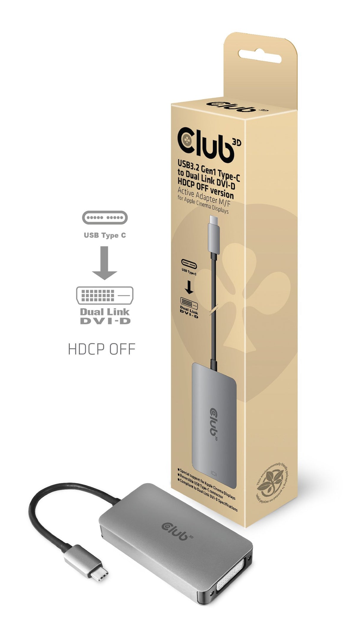 EAN 8719214471651 - CLUB3D CAC-1510-A adaptador de cable de vídeo 0,25 m USB Tipo C DVI-D Gris imagen 1