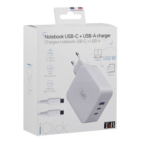 Tnb Iclick - Cargador Gan 100w Usb-C Y Usb-A - Blanco
